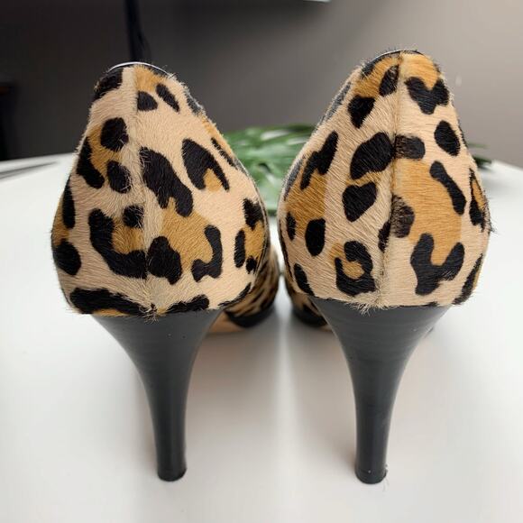 Cole Haan Heels Leopard Print Peep Toe Brown Pumps Women's 7.5 - Picture 8 of 10